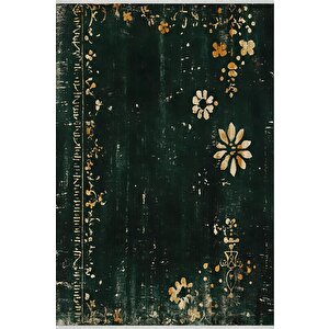 Mutfak Halısı – Yeşil; Sarı; Krem – Eskitilmiş Görünümlü Floral Desen, Makinede Yıkanabilir, Kolay Temizlenebilir, Toz Ve Tüy Tutmaz, Kaymaz, Evcil Hayvan Dostu 80x150 cm