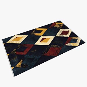 Oturma Odası Halısı – Lacivert; Sarı; Kırmızı; Krem – Geometrik Desen, Eskitilmiş Görünümlü Tasarım, Makinede Yıkanabilir, Kolay Temizlenebilir, Toz Ve Tüy Tutmaz, Kaymaz, Evcil Hayvan Dostu