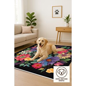 Mutfak Halısı – Siyah; Sarı; Pembe; Mor; Yeşil – Çiçekli Desen, Makinede Yıkanabilir, Kolay Temizlenebilir, Toz Ve Tüy Tutmaz, Kaymaz, Evcil Hayvan Dostu