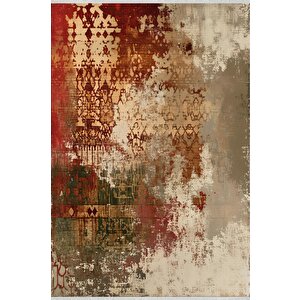 Pamuk Dokuma Taban Halı – Kırmızı; Yeşil; Bej – Eskitilmiş Görünümlü Abstract Desen, Makinede Yıkanabilir, Kolay Temizlenebilir, Toz Ve Tüy Tutmaz, Kaymaz, Evcil Hayvan Dostu 160x230 cm