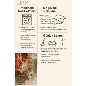 Pamuk Dokuma Taban Halı – Kırmızı; Yeşil; Bej – Eskitilmiş Görünümlü Abstract Desen, Makinede Yıkanabilir, Kolay Temizlenebilir, Toz Ve Tüy Tutmaz, Kaymaz, Evcil Hayvan Dostu 160x230 cm