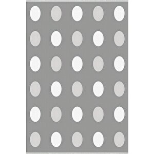 Pamuk Dokuma Taban Halı – Gri; Beyaz – Puantiyeli Desen, Makinede Yıkanabilir, Kolay Temizlenebilir, Toz Ve Tüy Tutmaz, Kaymaz, Evcil Hayvan Dostu 80x150 cm