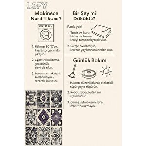 Mutfak Halısı – Pamuk Dokuma Taban Halı – Mor; Siyah; Krem – Yamalı Desen, Makinede Yıkanabilir, Kolay Temizlenebilir, Toz Ve Tüy Tutmaz, Kaymaz, Evcil Hayvan Dostu