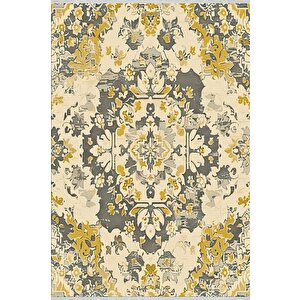 Pamuk Dokuma Taban Halı – Yeşil; Sarı; Krem – Geleneksel Desen, Makinede Yıkanabilir, Kolay Temizlenebilir, Toz Ve Tüy Tutmaz, Kaymaz, Evcil Hayvan Dostu 120x270 cm