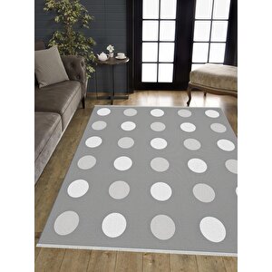 Pamuk Dokuma Taban Halı – Gri; Beyaz – Puantiyeli Desen, Makinede Yıkanabilir, Kolay Temizlenebilir, Toz Ve Tüy Tutmaz, Kaymaz, Evcil Hayvan Dostu 100x100 cm