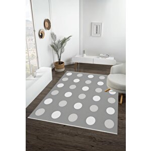 Pamuk Dokuma Taban Halı – Gri; Beyaz – Puantiyeli Desen, Makinede Yıkanabilir, Kolay Temizlenebilir, Toz Ve Tüy Tutmaz, Kaymaz, Evcil Hayvan Dostu 100x100 cm