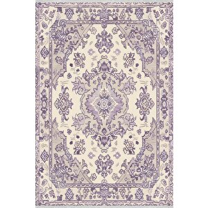 Oturma Odası Halısı – Mor; Krem – Oriental Desen, Makinede Yıkanabilir, Kolay Temizlenebilir, Toz Ve Tüy Tutmaz, Kaymaz, Evcil Hayvan Dostu 100x100 cm