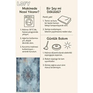 Pamuk Dokuma Taban Halı – Mavi; Lacivert; Gri – Eskitilmiş Görünümlü Oriental Desen, Makinede Yıkanabilir, Kolay Temizlenebilir, Toz Ve Tüy Tutmaz, Kaymaz, Evcil Hayvan Dostu 200x220 cm