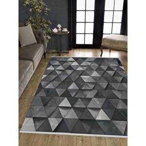 Pamuk Dokuma Taban Halı – Siyah; Gri; Beyaz – Geometric Desen, Makinede Yıkanabilir, Kolay Temizlenebilir, Toz Ve Tüy Tutmaz, Kaymaz, Evcil Hayvan Dostu 160x350 cm