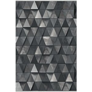 Pamuk Dokuma Taban Halı – Siyah; Gri; Beyaz – Geometric Desen, Makinede Yıkanabilir, Kolay Temizlenebilir, Toz Ve Tüy Tutmaz, Kaymaz, Evcil Hayvan Dostu 150x300 cm