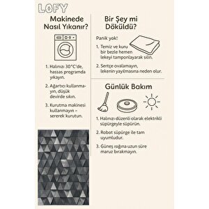 Pamuk Dokuma Taban Halı – Siyah; Gri; Beyaz – Geometric Desen, Makinede Yıkanabilir, Kolay Temizlenebilir, Toz Ve Tüy Tutmaz, Kaymaz, Evcil Hayvan Dostu