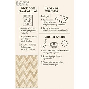 Mutfak Halısı – Bej; Kahverengi – Zigzag Desen, Makinede Yıkanabilir, Kolay Temizlenebilir, Toz Ve Tüy Tutmaz, Kaymaz, Evcil Hayvan Dostu