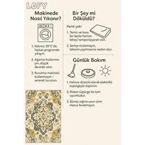 Pamuk Dokuma Taban Halı – Yeşil; Sarı; Krem – Geleneksel Desen, Makinede Yıkanabilir, Kolay Temizlenebilir, Toz Ve Tüy Tutmaz, Kaymaz, Evcil Hayvan Dostu