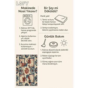 Oturma Odası Halısı – Krem; Lacivert – Eskitilmiş Görünümlü Tasarım, Makinede Yıkanabilir, Kolay Temizlenebilir, Toz Ve Tüy Tutmaz, Kaymaz, Evcil Hayvan Dostu