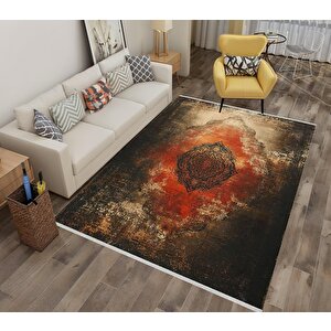 Pamuk Dokuma Taban Halı – Kırmızı; Kahverengi; Bej – Eskitilmiş Görünümlü Oriental Desen, Makinede Yıkanabilir, Kolay Temizlenebilir, Toz Ve Tüy Tutmaz, Kaymaz, Evcil Hayvan Dostu