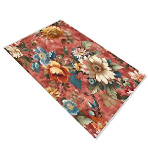 Oturma Odası Halısı – Kiremit; Sarı – Çiçekli Desen, Makinede Yıkanabilir, Kolay Temizlenebilir, Toz Ve Tüy Tutmaz, Kaymaz, Evcil Hayvan Dostu