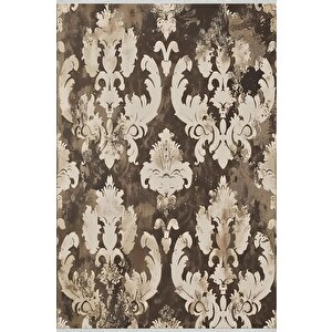 Pamuk Dokuma Taban Halı – Kahverengi; Krem; Bej – Damask Desen, Makinede Yıkanabilir, Kolay Temizlenebilir, Toz Ve Tüy Tutmaz, Kaymaz, Evcil Hayvan Dostu 160x180 cm
