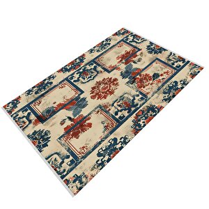 Oturma Odası Halısı – Krem; Lacivert – Eskitilmiş Görünümlü Tasarım, Makinede Yıkanabilir, Kolay Temizlenebilir, Toz Ve Tüy Tutmaz, Kaymaz, Evcil Hayvan Dostu