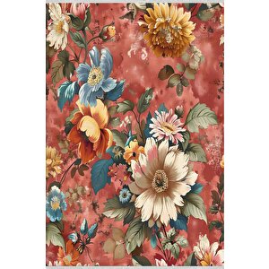 Oturma Odası Halısı – Kiremit; Sarı – Çiçekli Desen, Makinede Yıkanabilir, Kolay Temizlenebilir, Toz Ve Tüy Tutmaz, Kaymaz, Evcil Hayvan Dostu 80x80 cm