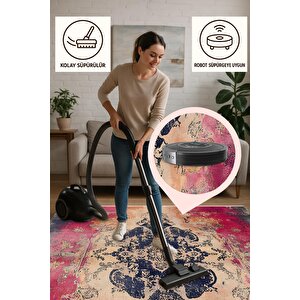 Mutfak Halısı – Pembe; Lacivert; Krem; Turuncu – Eskitilmiş Görünümlü Soyut Desen, Makinede Yıkanabilir, Kolay Temizlenebilir, Toz Ve Tüy Tutmaz, Kaymaz, Evcil Hayvan Dostu