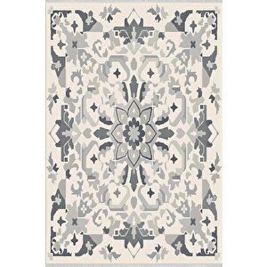 Pamuk Dokuma Taban Halı – Gri; Beyaz – Geometrik Desen, Makinede Yıkanabilir, Kolay Temizlenebilir, Toz Ve Tüy Tutmaz, Kaymaz, Evcil Hayvan Dostu 80x150 cm