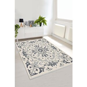Pamuk Dokuma Taban Halı – Gri; Beyaz – Geometrik Desen, Makinede Yıkanabilir, Kolay Temizlenebilir, Toz Ve Tüy Tutmaz, Kaymaz, Evcil Hayvan Dostu 80x150 cm
