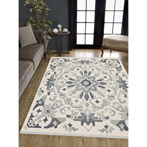 Pamuk Dokuma Taban Halı – Gri; Beyaz – Geometrik Desen, Makinede Yıkanabilir, Kolay Temizlenebilir, Toz Ve Tüy Tutmaz, Kaymaz, Evcil Hayvan Dostu