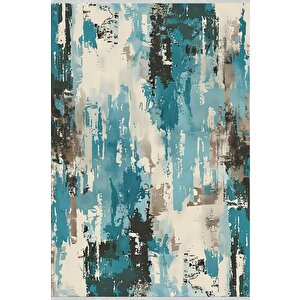 Pamuk Dokuma Taban Halı – Turkuaz; Siyah; Bej; Krem – Soyut Desen, Makinede Yıkanabilir, Kolay Temizlenebilir, Toz Ve Tüy Tutmaz, Kaymaz, Evcil Hayvan Dostu 150x240 cm