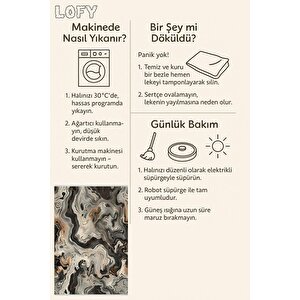 Pamuk Dokuma Taban Halı – Siyah; Gri; Bej; Kahverengi – Mermer Desen, Makinede Yıkanabilir, Kolay Temizlenebilir, Toz Ve Tüy Tutmaz, Kaymaz, Evcil Hayvan Dostu