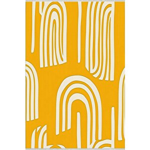 Pamuk Dokuma Taban Halı – Sarı; Beyaz – Geometrik Desen, Makinede Yıkanabilir, Kolay Temizlenebilir, Toz Ve Tüy Tutmaz, Kaymaz, Evcil Hayvan Dostu 120x270 cm