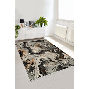 Pamuk Dokuma Taban Halı – Siyah; Gri; Bej; Kahverengi – Mermer Desen, Makinede Yıkanabilir, Kolay Temizlenebilir, Toz Ve Tüy Tutmaz, Kaymaz, Evcil Hayvan Dostu 80x150 cm