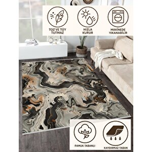 Pamuk Dokuma Taban Halı – Siyah; Gri; Bej; Kahverengi – Mermer Desen, Makinede Yıkanabilir, Kolay Temizlenebilir, Toz Ve Tüy Tutmaz, Kaymaz, Evcil Hayvan Dostu 80x150 cm