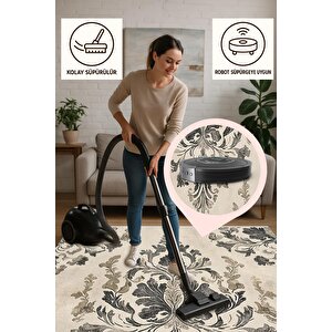 Mutfak Halısı – Bej; Siyah; Gri – Barok Desen, Makinede Yıkanabilir, Kolay Temizlenebilir, Toz Ve Tüy Tutmaz, Kaymaz, Evcil Hayvan Dostu