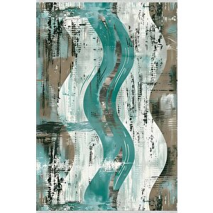 Robot Süpürgeye Uygun Halı – Pamuk Dokuma Taban Halı – Turkuaz; Kahverengi; Beyaz – Eskitilmiş Görünümlü (vintage Look) Desen, Makinede Yıkanabilir, Kolay Temizlenebilir, Toz Ve Tüy Tutmaz, Kaymaz, Evcil Hayvan Dostu 100x180 cm