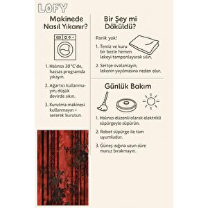 Pamuk Dokuma Taban Halı – Kırmızı; Siyah – Çiçekli Modern Tasarım, Eskitilmiş Görünüm, Makinede Yıkanabilir, Kolay Temizlenebilir, Toz Ve Tüy Tutmaz, Kaymaz, Evcil Hayvan Dostu