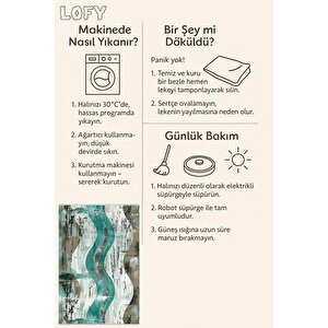 Robot Süpürgeye Uygun Halı – Pamuk Dokuma Taban Halı – Turkuaz; Kahverengi; Beyaz – Eskitilmiş Görünümlü (vintage Look) Desen, Makinede Yıkanabilir, Kolay Temizlenebilir, Toz Ve Tüy Tutmaz, Kaymaz, Evcil Hayvan Dostu