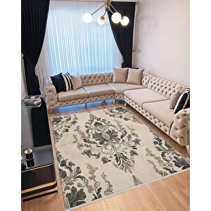 Mutfak Halısı – Bej; Siyah; Gri – Barok Desen, Makinede Yıkanabilir, Kolay Temizlenebilir, Toz Ve Tüy Tutmaz, Kaymaz, Evcil Hayvan Dostu 150x240 cm