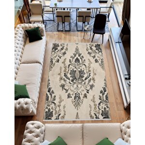 Mutfak Halısı – Bej; Siyah; Gri – Barok Desen, Makinede Yıkanabilir, Kolay Temizlenebilir, Toz Ve Tüy Tutmaz, Kaymaz, Evcil Hayvan Dostu 150x240 cm