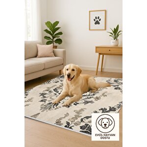 Mutfak Halısı – Bej; Siyah; Gri – Barok Desen, Makinede Yıkanabilir, Kolay Temizlenebilir, Toz Ve Tüy Tutmaz, Kaymaz, Evcil Hayvan Dostu