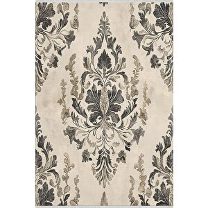Mutfak Halısı – Bej; Siyah; Gri – Barok Desen, Makinede Yıkanabilir, Kolay Temizlenebilir, Toz Ve Tüy Tutmaz, Kaymaz, Evcil Hayvan Dostu 80x80 cm
