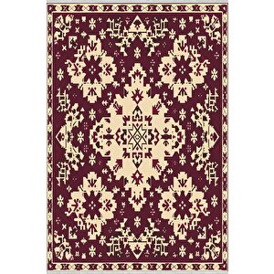 Pamuk Dokuma Taban Halı – Krem; Kırmızı – Geleneksel Desen, Makinede Yıkanabilir, Kolay Temizlenebilir, Toz Ve Tüy Tutmaz, Kaymaz, Evcil Hayvan Dostu 180x200 cm