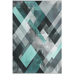 Pamuk Dokuma Taban Halı – Siyah; Gri; Yeşil – Geometrik Desen, Makinede Yıkanabilir, Kolay Temizlenebilir, Toz Ve Tüy Tutmaz, Kaymaz, Evcil Hayvan Dostu 200x270 cm