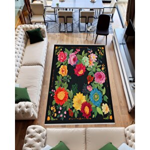 Mutfak Halısı – Siyah; Kırmızı; Sarı; Mavi; Yeşil; Pembe – Çiçekli Desen, Makinede Yıkanabilir, Kolay Temizlenebilir, Toz Ve Tüy Tutmaz, Kaymaz, Evcil Hayvan Dostu 100x100 cm