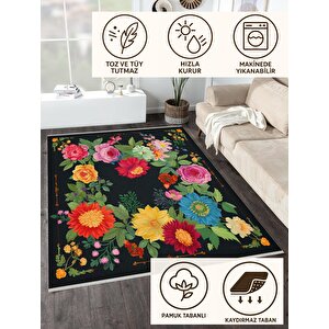 Mutfak Halısı – Siyah; Kırmızı; Sarı; Mavi; Yeşil; Pembe – Çiçekli Desen, Makinede Yıkanabilir, Kolay Temizlenebilir, Toz Ve Tüy Tutmaz, Kaymaz, Evcil Hayvan Dostu