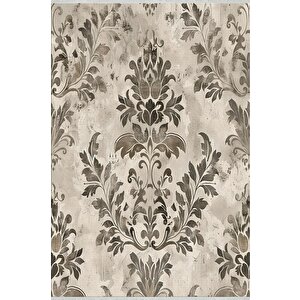 Pamuk Dokuma Taban Halı – Krem; Kahverengi – Damask Desen, Eskitilmiş Görünümlü Tasarım, Makinede Yıkanabilir, Kolay Temizlenebilir, Toz Ve Tüy Tutmaz, Kaymaz, Evcil Hayvan Dostu 180x200 cm