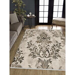 Pamuk Dokuma Taban Halı – Krem; Kahverengi – Damask Desen, Eskitilmiş Görünümlü Tasarım, Makinede Yıkanabilir, Kolay Temizlenebilir, Toz Ve Tüy Tutmaz, Kaymaz, Evcil Hayvan Dostu 180x200 cm