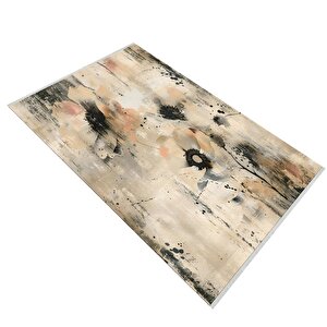 Oturma Odası Halısı – Bej; Siyah – Çiçekli Desen, Makinede Yıkanabilir, Kolay Temizlenebilir, Toz Ve Tüy Tutmaz, Kaymaz, Evcil Hayvan Dostu