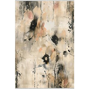 Oturma Odası Halısı – Bej; Siyah – Çiçekli Desen, Makinede Yıkanabilir, Kolay Temizlenebilir, Toz Ve Tüy Tutmaz, Kaymaz, Evcil Hayvan Dostu 80x150 cm