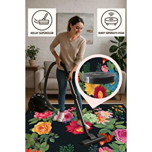 Mutfak Halısı – Siyah; Kırmızı; Sarı; Mavi; Yeşil; Pembe – Çiçekli Desen, Makinede Yıkanabilir, Kolay Temizlenebilir, Toz Ve Tüy Tutmaz, Kaymaz, Evcil Hayvan Dostu