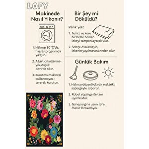 Mutfak Halısı – Siyah; Kırmızı; Sarı; Mavi; Yeşil; Pembe – Çiçekli Desen, Makinede Yıkanabilir, Kolay Temizlenebilir, Toz Ve Tüy Tutmaz, Kaymaz, Evcil Hayvan Dostu
